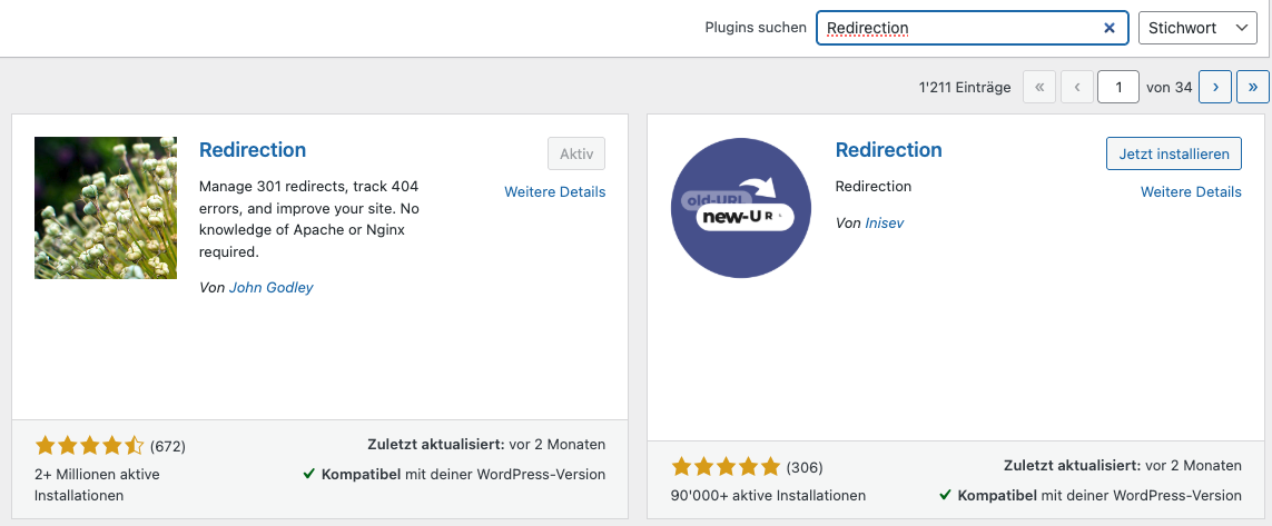Weiterleitung per „Redirection“ Plugin